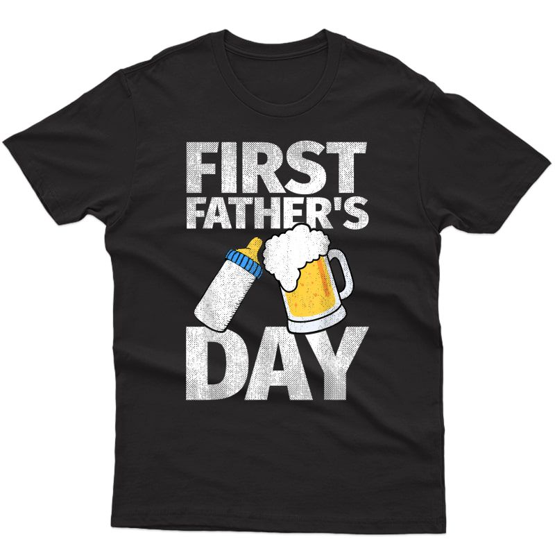 S First Father's Day Gifts T Shirt Beer Baby Bottle Dad Daddy T-shirt