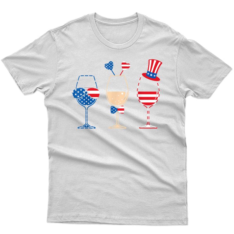 Red Blue Wine Glasses Patriotic 4th Of July Tshirt